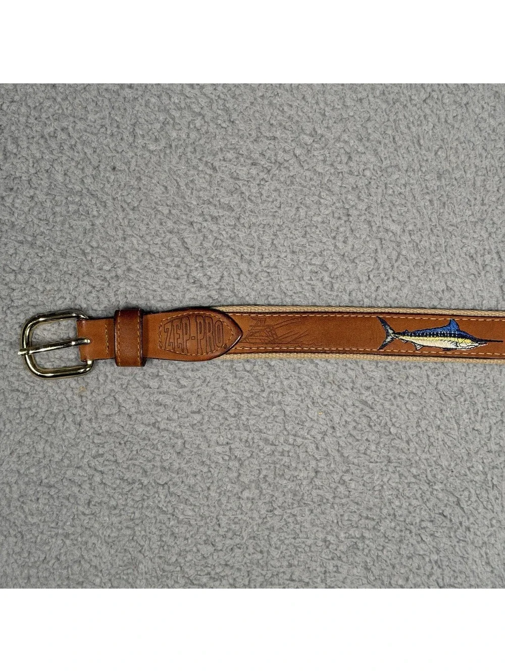 Zep-Pro Men’s Belt Size 36 Inch Marlin Deep Sea Fishing Leather Brass Buckle